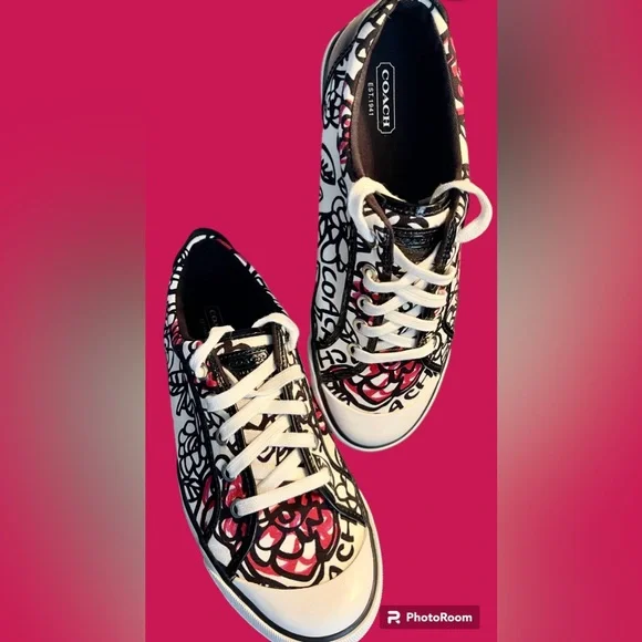 NIB Coach Poppy Sneakers Leather Trim Sz 9.5 - Picture 4 of 13